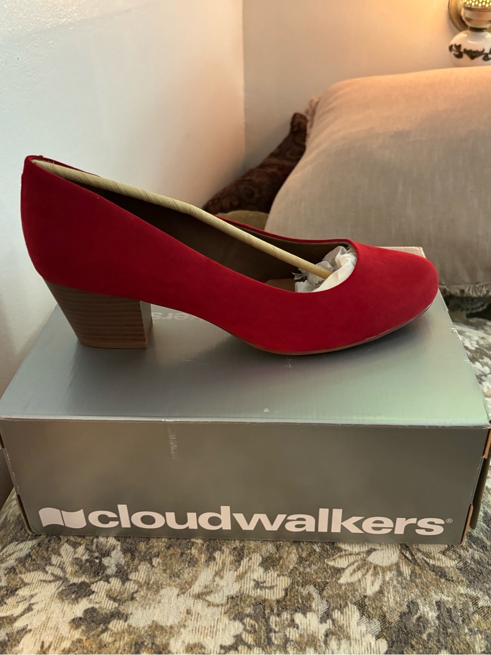 cloudwalkers Red Suede Mid Block Heel Pumps